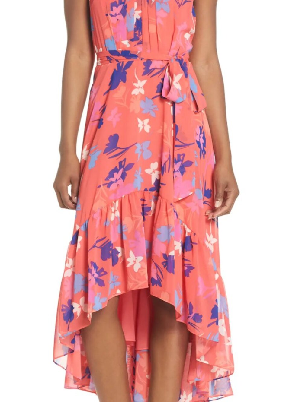 Vince Camuto Printed Chiffon Halter High-Low Dress
